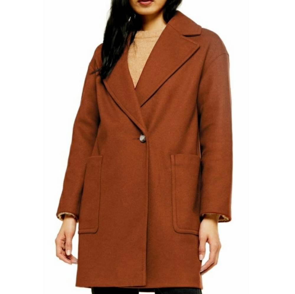 Topshop Carly Rust Orange brown coat petite 2